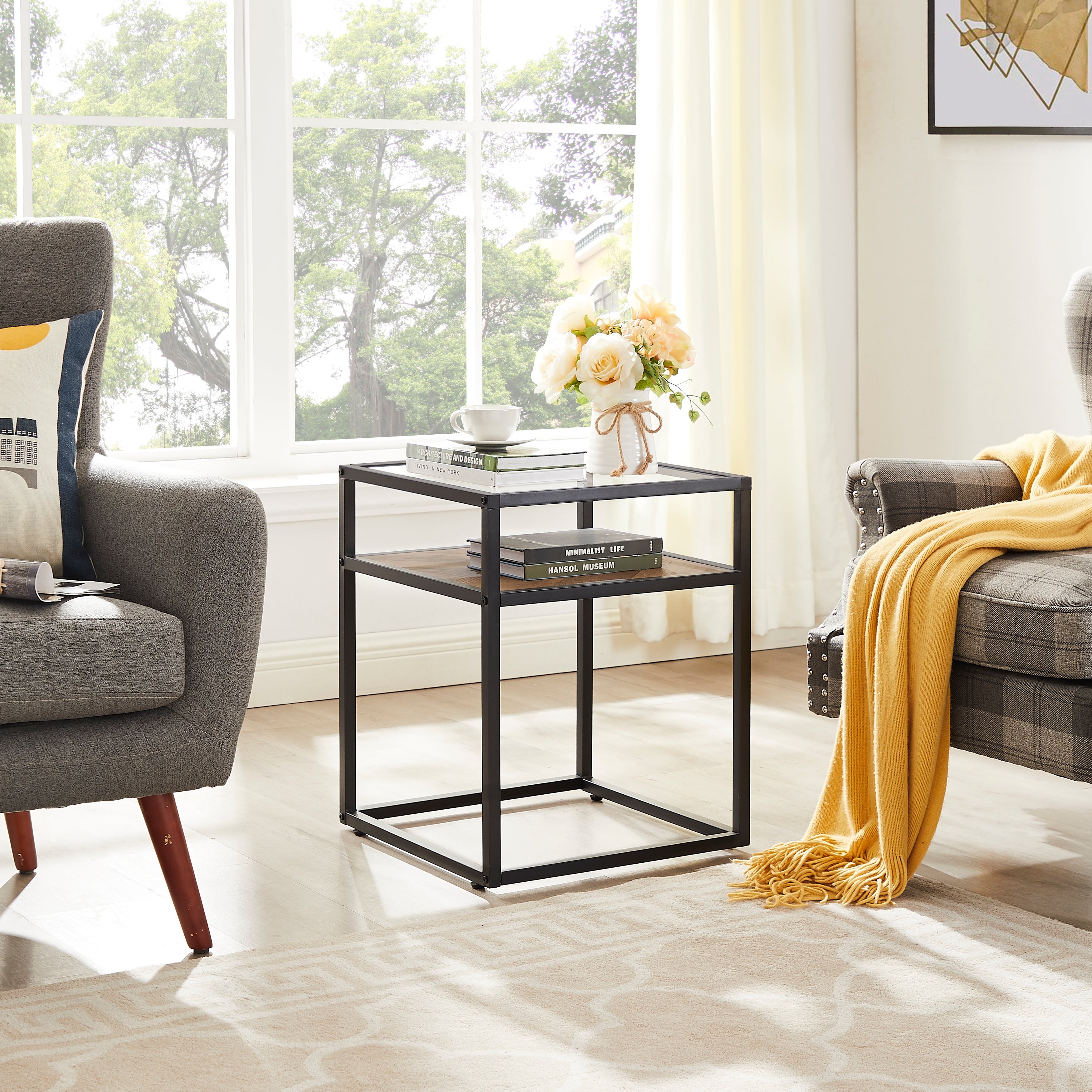 2-Tier Tempered Glass Top End Table - Mycitystee