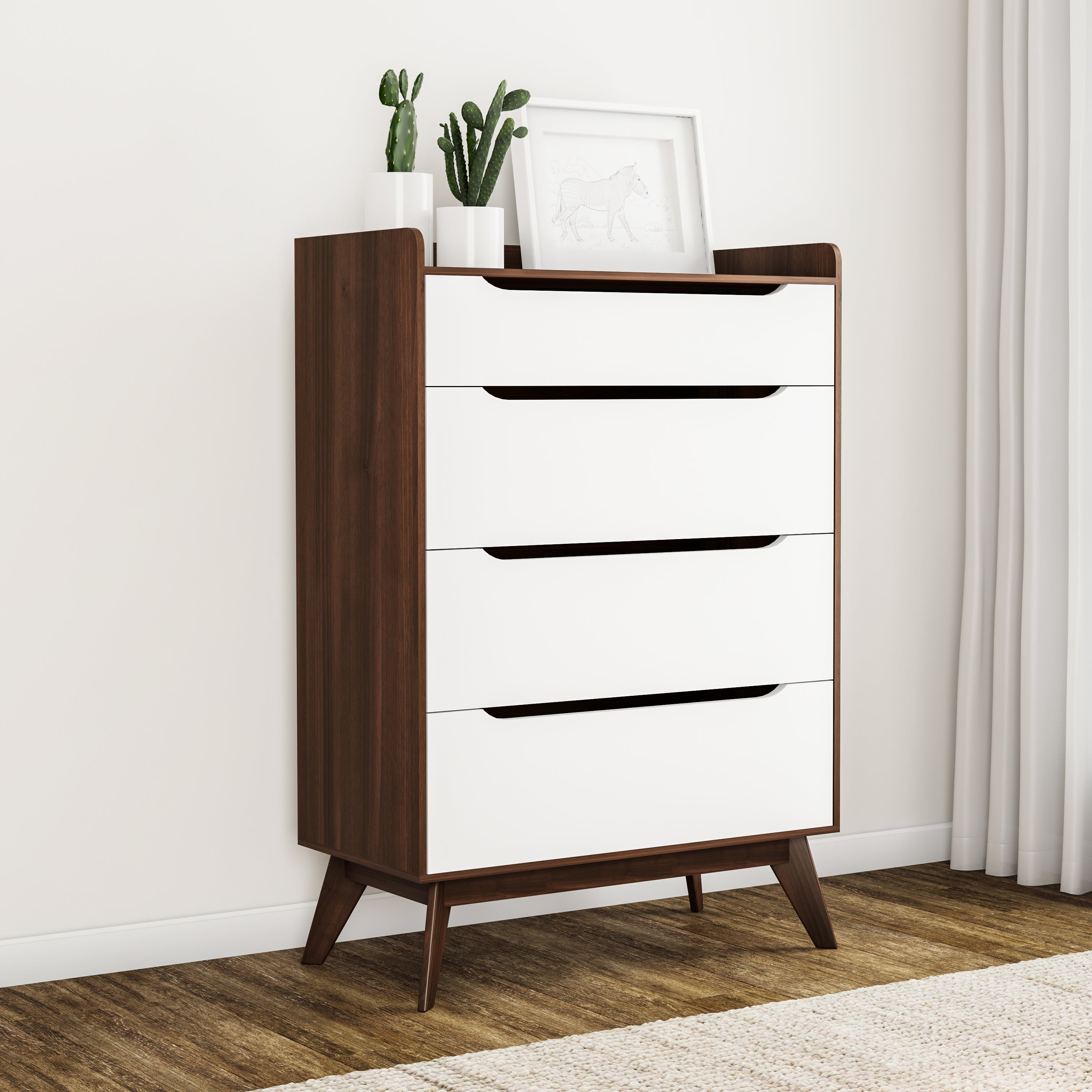 Carson Carrington Borlange Mid-century White and Walnut 4-drawer Chest - - 20543809 - Mycitystee