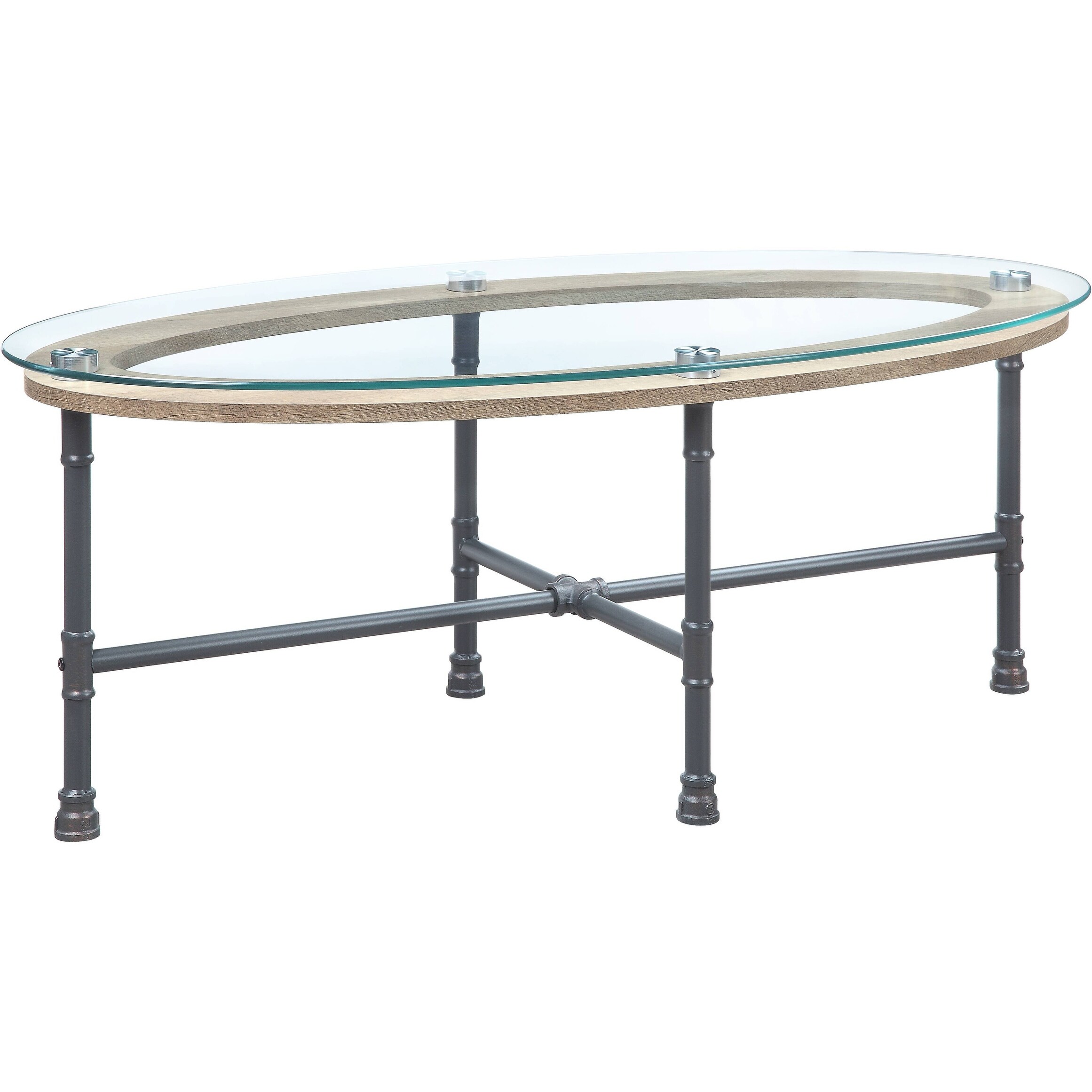 ACME Brantley Coffee Table in Clear Glass and Sandy Gray Finish - Mycitystee