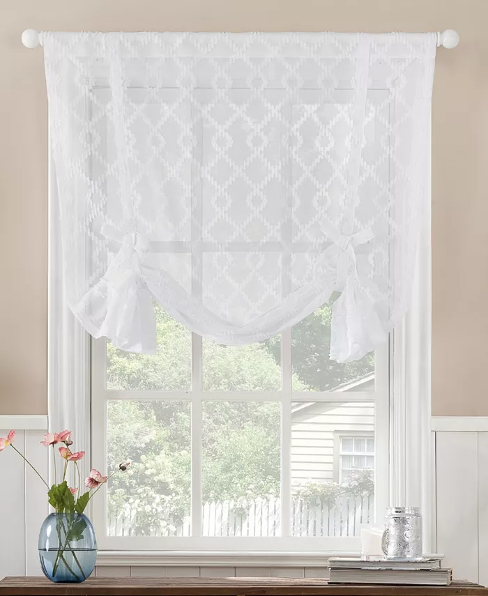 No. 918 Tina Geometric Clipped Semi-Sheer Rod Pocket Window Tie-Up Shade， 42