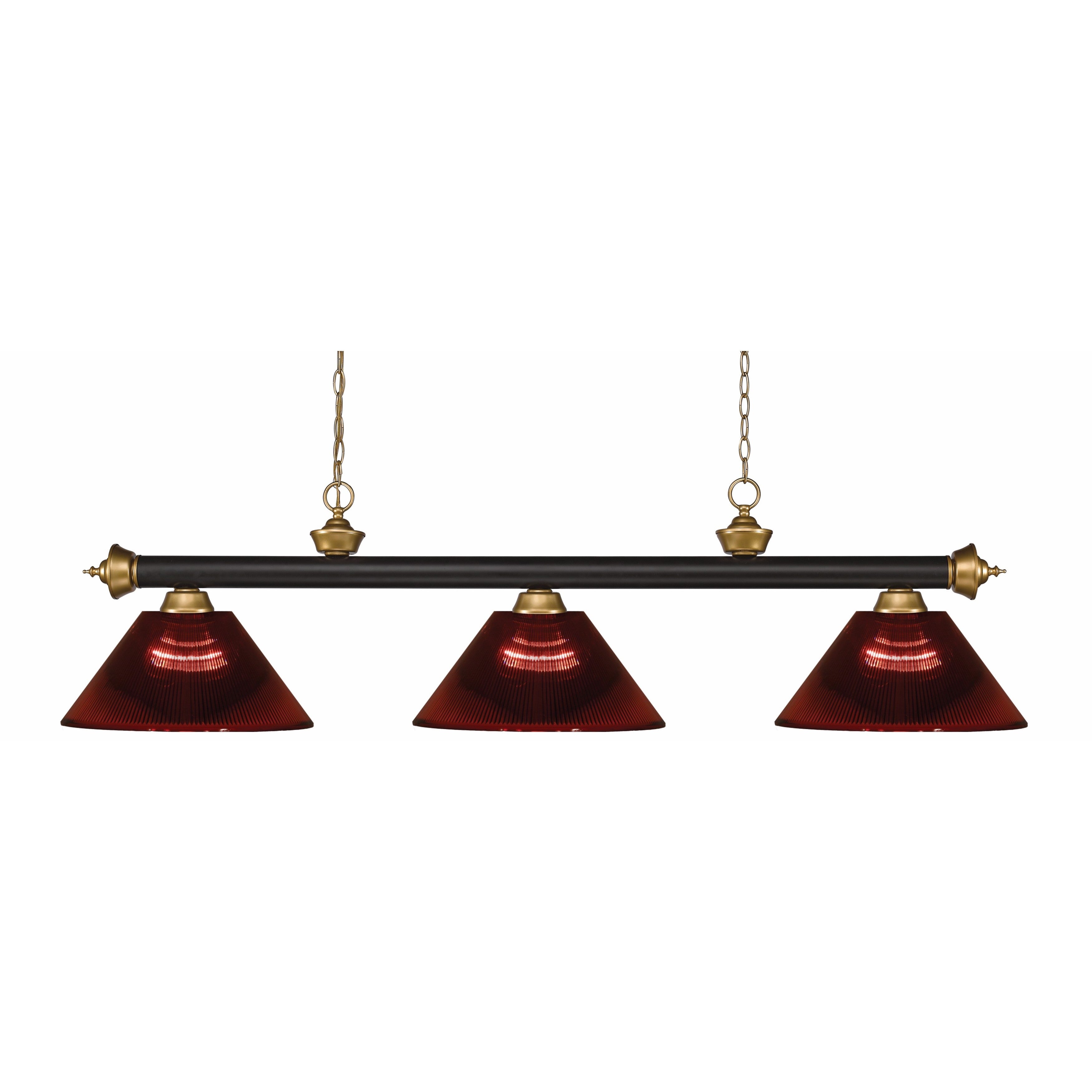 Avery Home Lighting Riviera Bronze and Satin Gold Burgundy 3 Light Billiard Light - Gold/Burgundy - Mycitystee