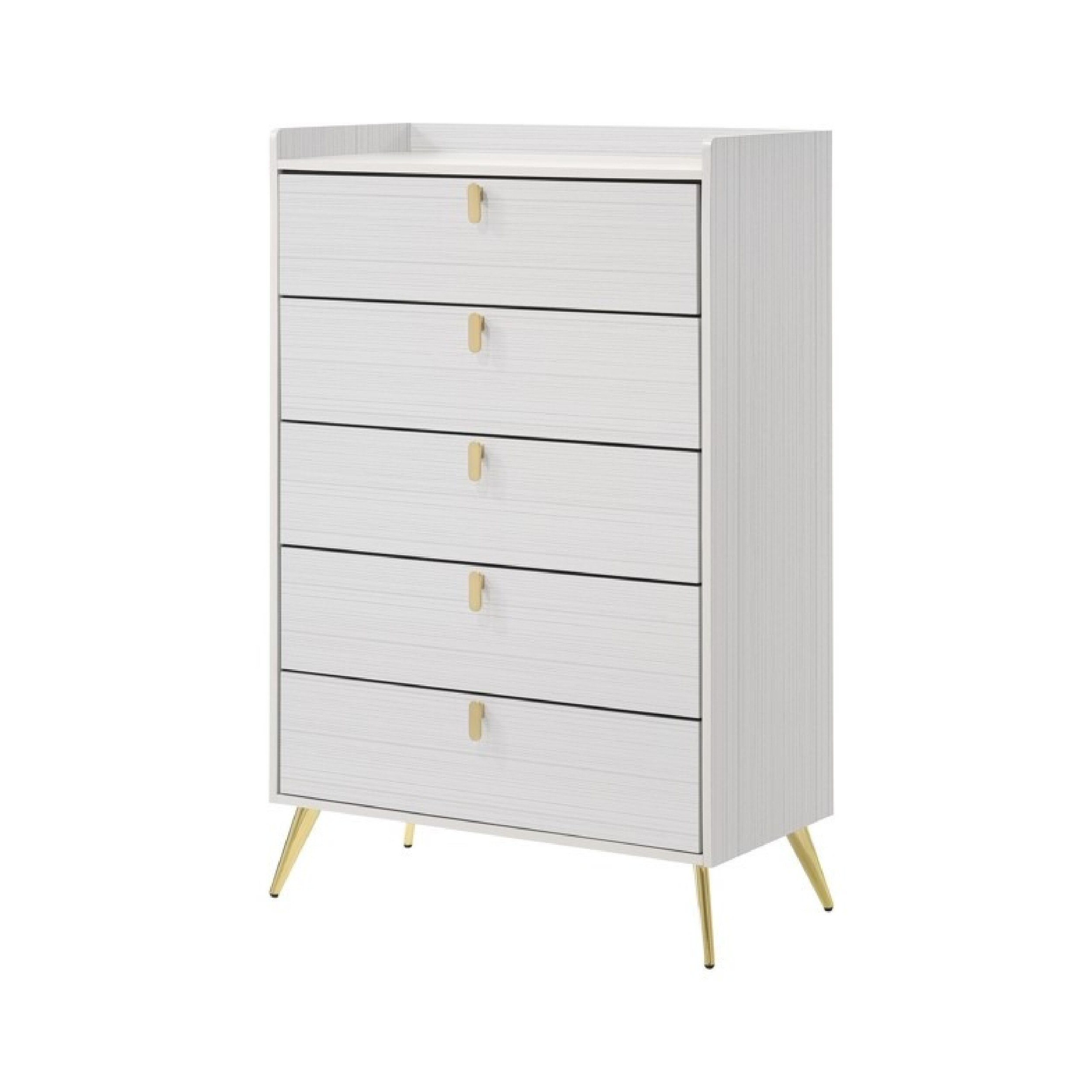 Cos 50 Inch Wood Tall Dresser Chest， 5 Drawers， Metal Handles， White， Gold - - 35936886 - Mycitystee
