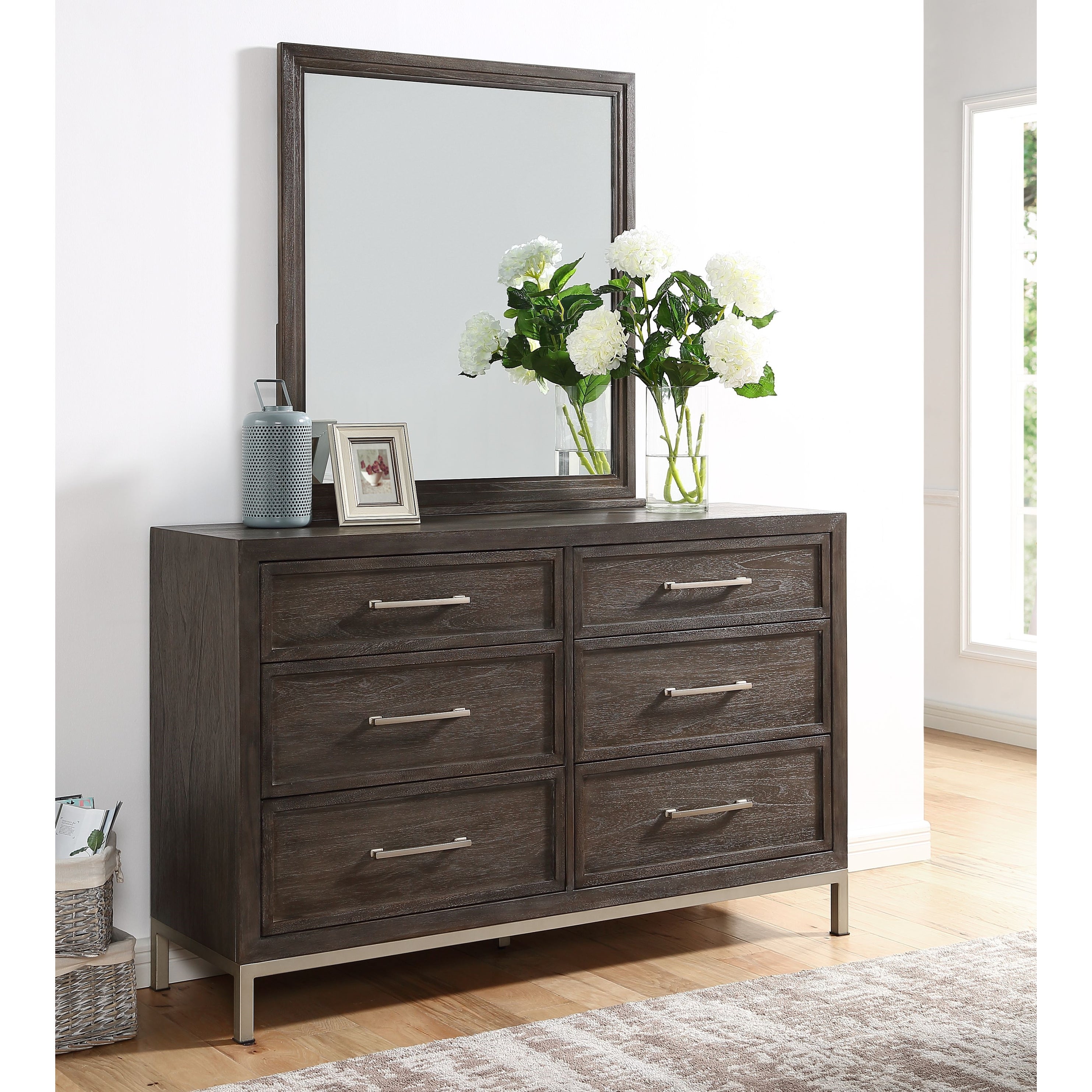 Strick and Bolton Bremond Walnut 6-drawer Dresser and Mirror - - 31137484 - Mycitystee