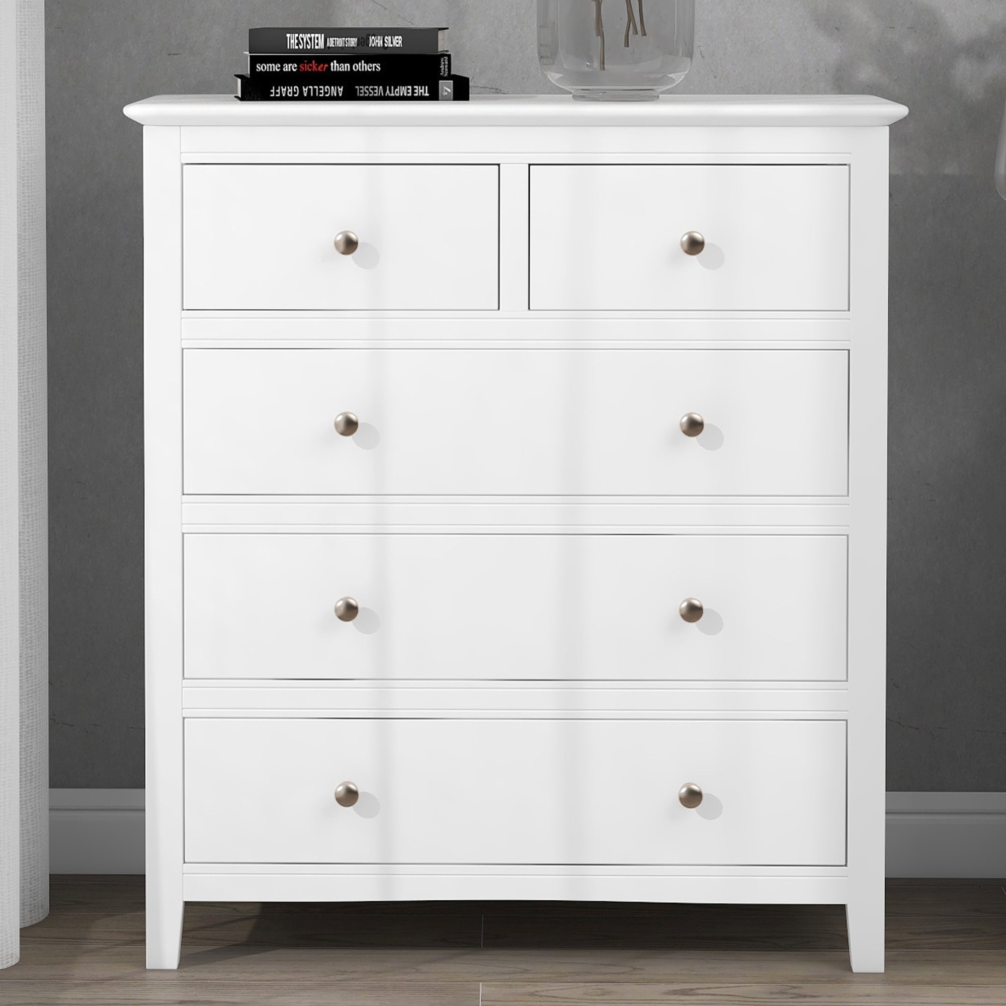 Aoolive 5 Drawers Solid Wood Chest in White for Home Bedroom - - 35554254 - Mycitystee