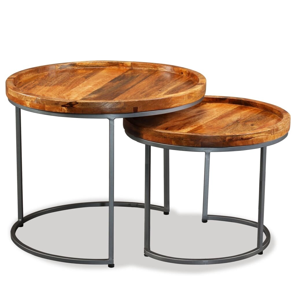 Side Table Set 2 Pieces Solid Mango Wood - Mycitystee