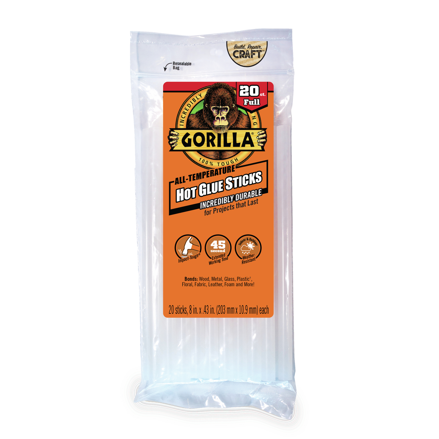 Gorilla High Strength Hot Glue Sticks 20 pc - Mycitystee