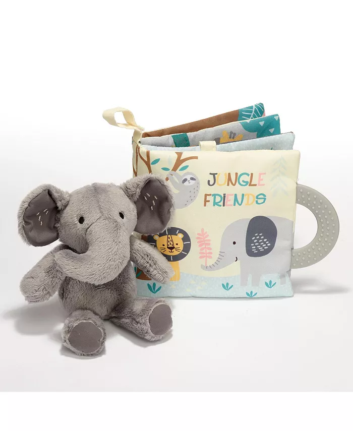 Lambs Ivy Jungle Friends Developmental Soft Book Elephant Plush Toy Gift Set - Mycitystee