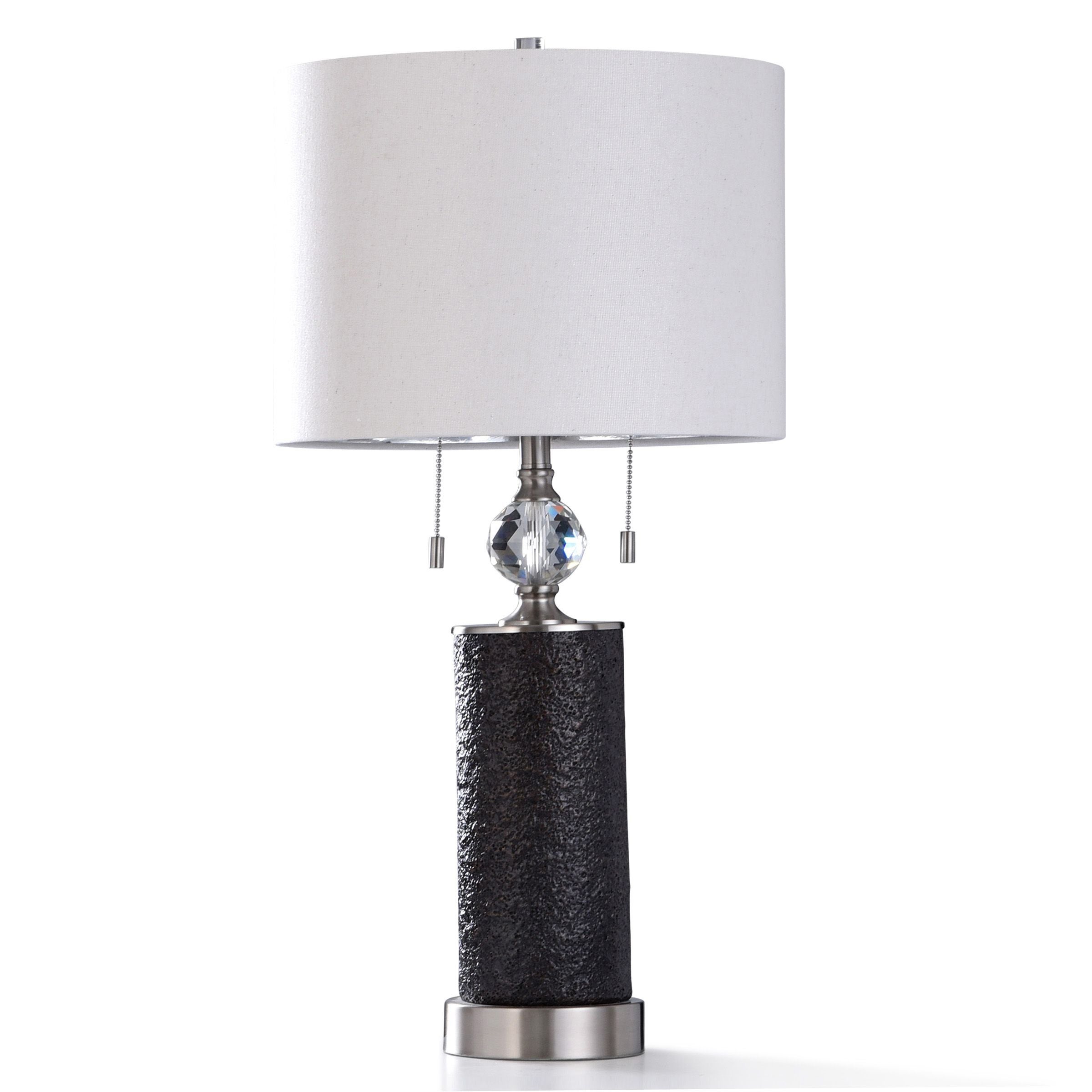 StyleCraft Aglona Textured Coal Resin with Diamond Cut Clear Acrylic and Brushed Steel Base Table Lamp - Mycitystee