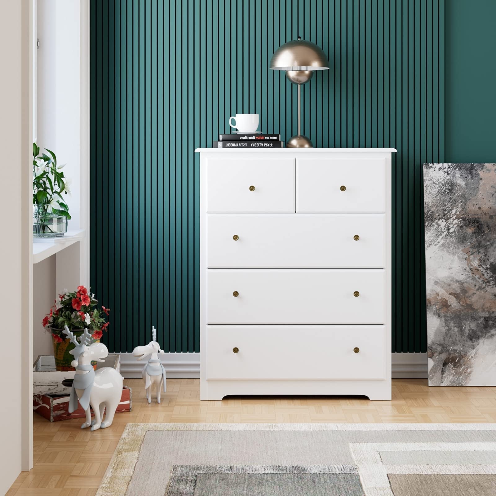 5 Drawer Dresser， Wood Dresser Chest with Wide Storage Space， Modern Storage Cabinet Tall Nightstand - as picture - - 37668877 - Mycitystee