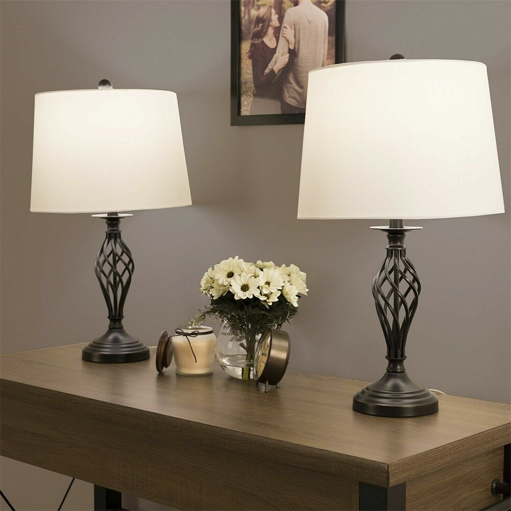 Set of 2 Spiral Metal Cage Table Lamp Set with Shades Led Bulbs - 14