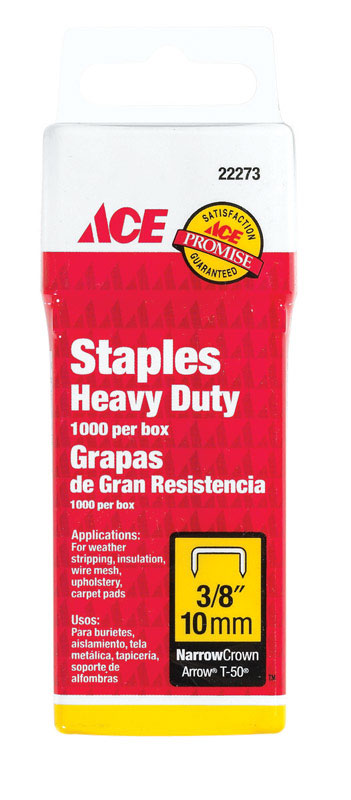 Ace T50 3/8 in. L Narrow Crown Heavy Duty Staples 1000 pk - Mycitystee