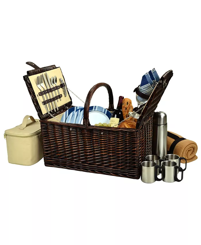 Picnic At Ascot Buckingham Willow Picnic， Coffee Basket for 4 with Blanket - Mycitystee