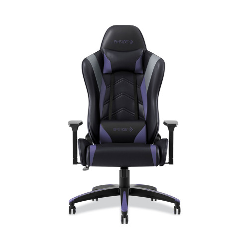 Emerge Vartan Bonded Leather Gaming Chair， Supports Up to 275 lbs， Purple/Black Seat， Purple/Black Back， Black Base (59259) - Mycitystee