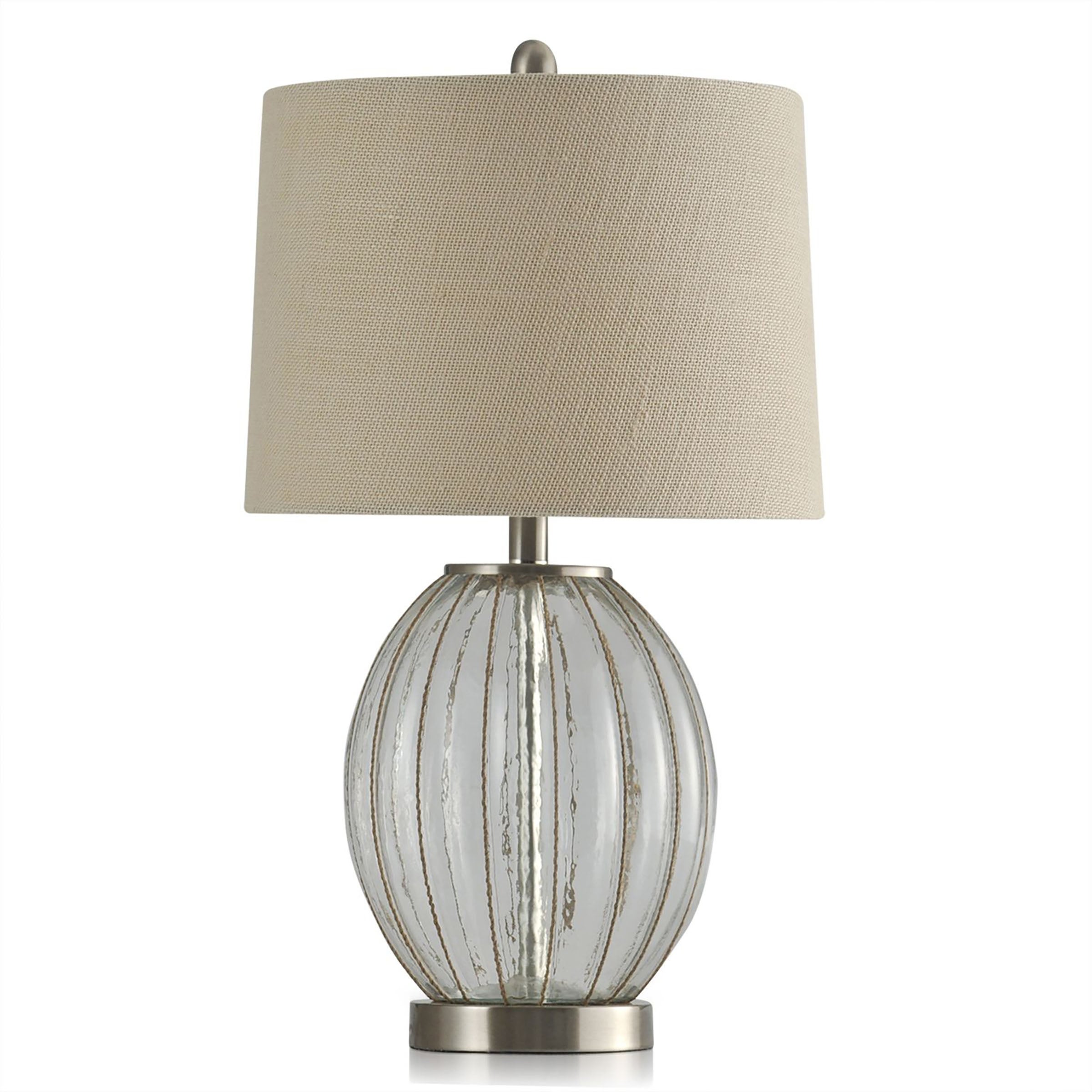 StyleCraft Rippled Glass Body with Inner Twine Accents and Brushed Steel Base Table Lamp - Mycitystee
