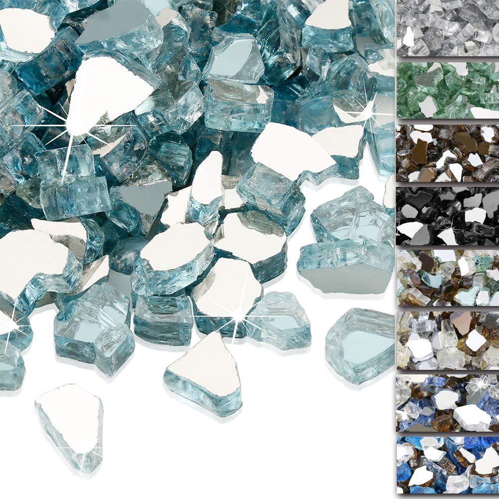 1/2'' Patio Heaters Fire Glass Blue Reflective Tempered Fire Rocks for Fire Pits, Fireplace and Fire Bowl10 LBS - Mycitystee