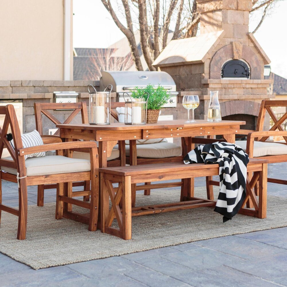 Ultimate Patio 6 Piece Acacia Patio Dining Set W/ 55-79 X 35 Inch Extension Rectangular Table - Mycitystee