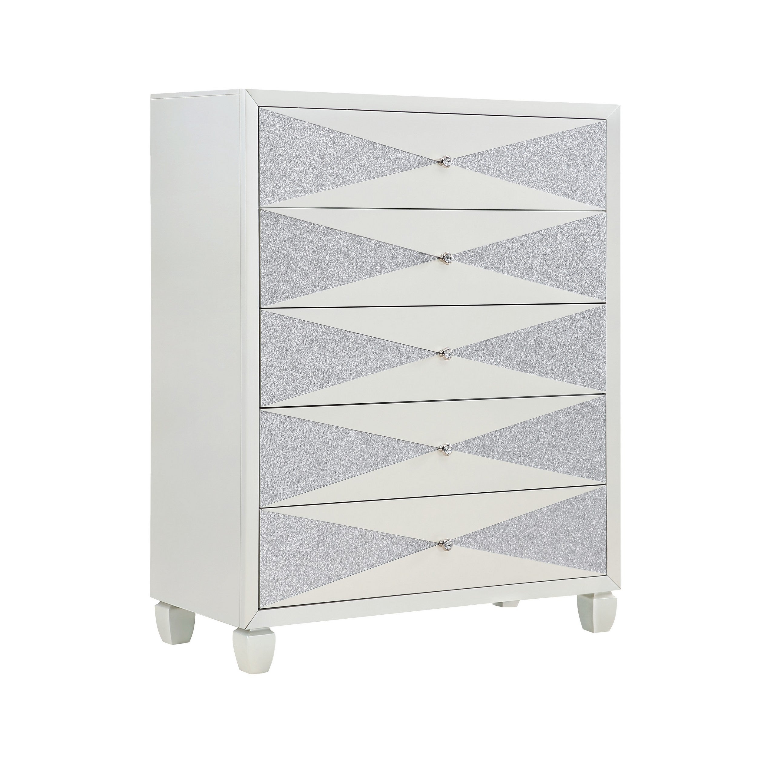 Lexi 53 Inch Tall Dresser Chest with 5 Drawers， Shimmer Accents， Off White - - 37827500 - Mycitystee