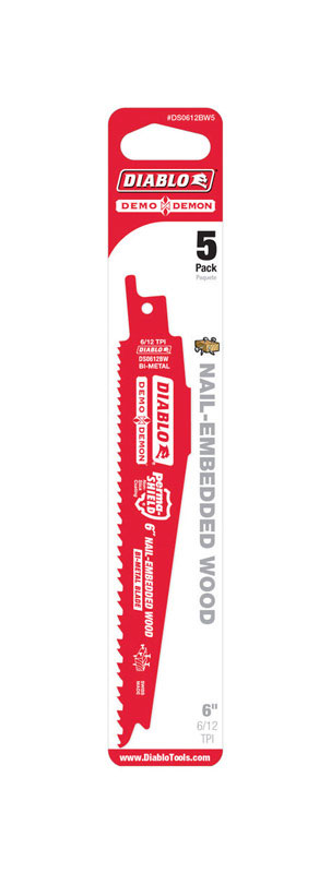 Diablo 6 in. Bi-Metal Reciprocating Saw Blade 6/12 TPI 5 pk - Mycitystee