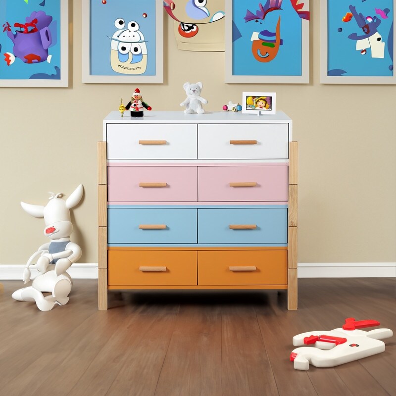 Wood Colorful Side Cabinet Chest with 8 Drawers， Free Combination - - 37939455 - Mycitystee