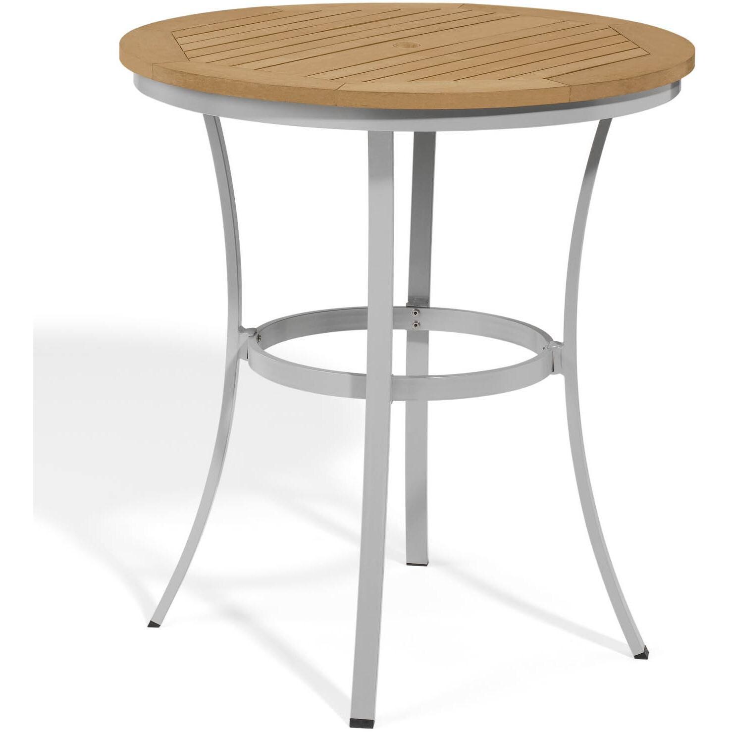 Travira 36 Inch Round Aluminum Patio Cafe Bar Table W/ Tekwood Natural Top By Oxford Garden - Mycitystee