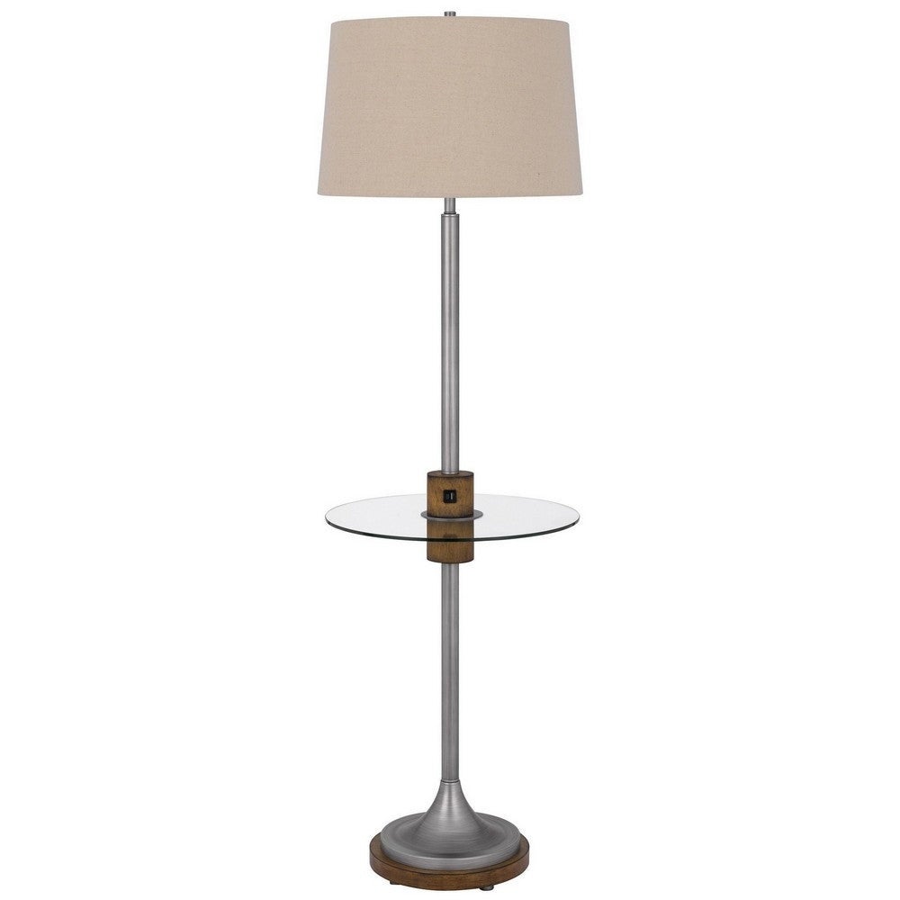 61 Inch Modern Floor Lamp， Glass Tray Table， 1 USB Port， Antique Silver - 61 H x 18 W x 18 L - Mycitystee