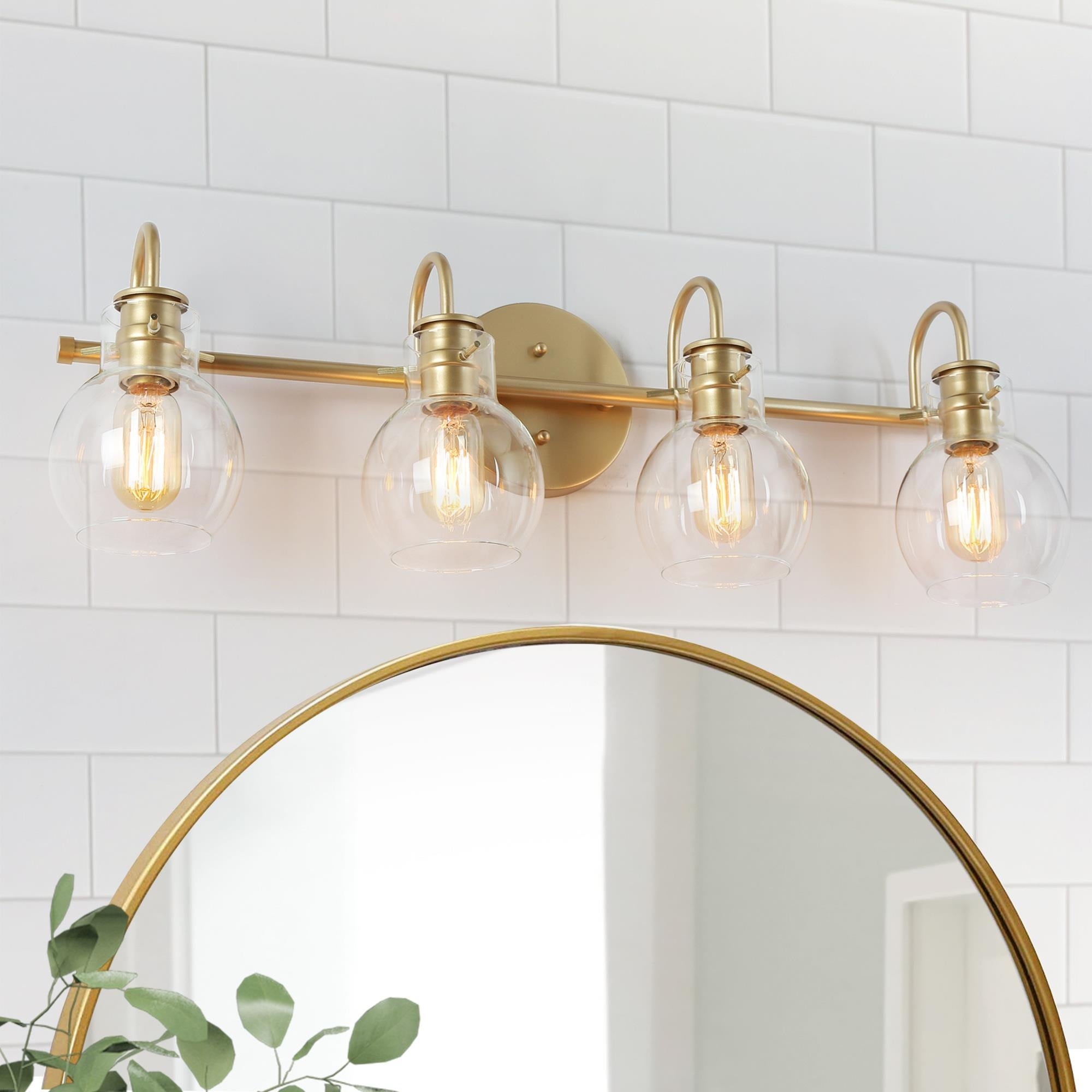 Bela Mid-century Modern Glam Gold 4-Light Bathroom Vanity Lights Globe Glass Wall Sconces Dimmable - Mycitystee