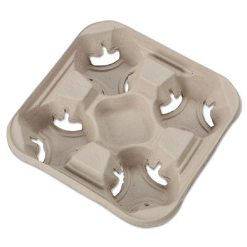 Chinet StrongHolder Molded Fiber Cup Trays， 8 oz to 32 oz， Four Cups， Beige， 300/Carton (20994CT) - Mycitystee