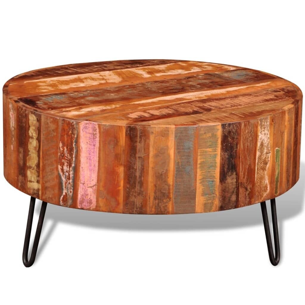 Coffee Table，Round Coffee Table with Solid Reclaimed Wood Table Top and Metal Legs Center Table Sofa - Mycitystee