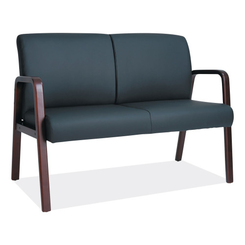 Alera Reception Lounge Series Wood Loveseat， 44.88w x 26.13d x 33h， Black/Mahogany (RL2219M) - Mycitystee