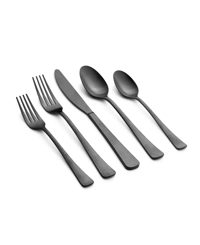 Cambridge Silversmiths Brody Black Satin Hammered Flatware Set， 20 Piece - Mycitystee
