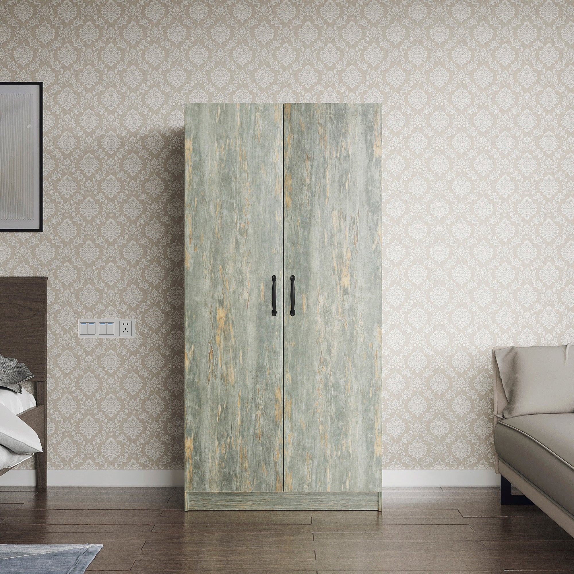 High Wardrobe with 2 Doors in Rustic Grey - - 35591332 - Mycitystee