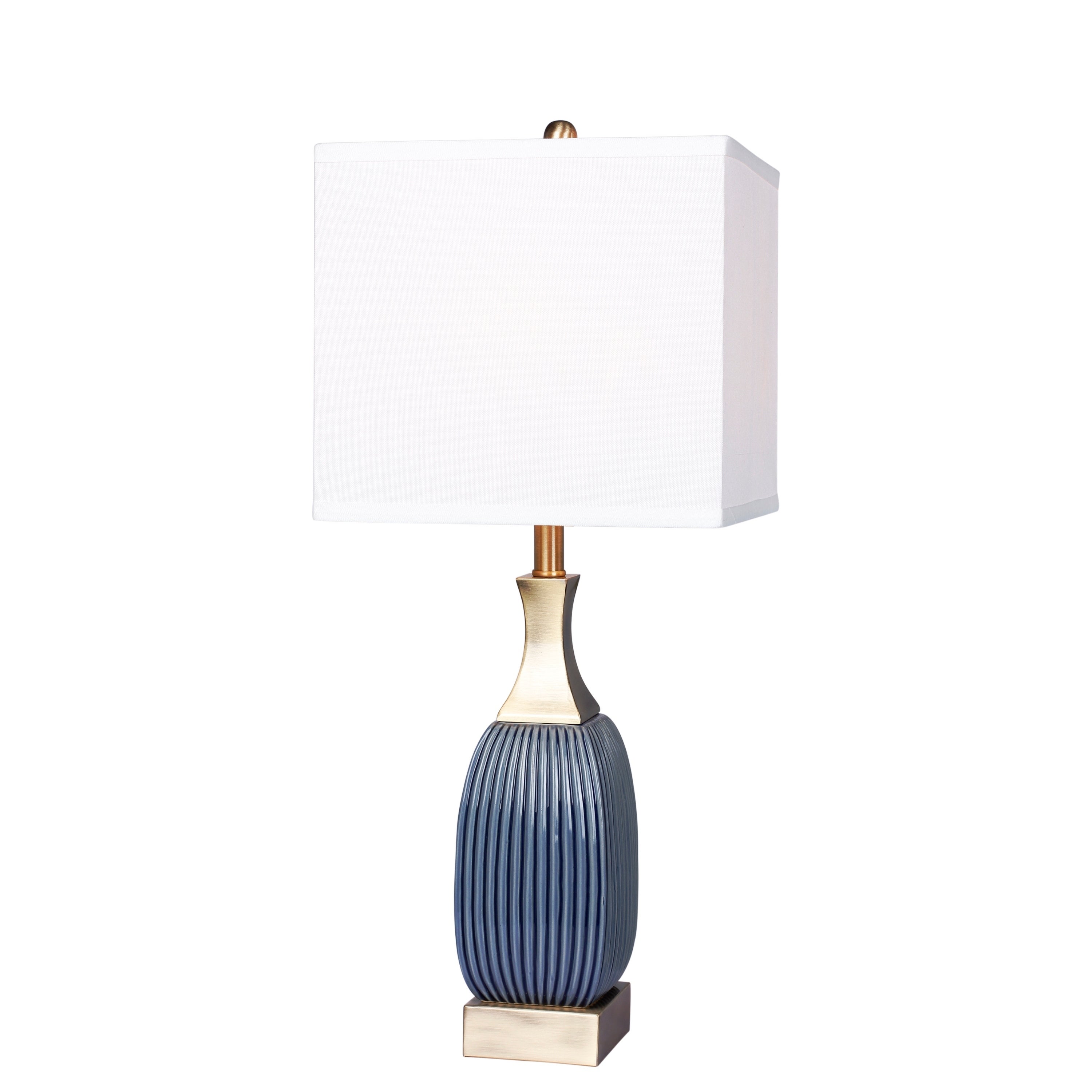 Fangio Lighting's #8987BAB 26.5 in. Vertically Ribbed Blue Ceramic and Antique Brass Table Lamp - Mycitystee