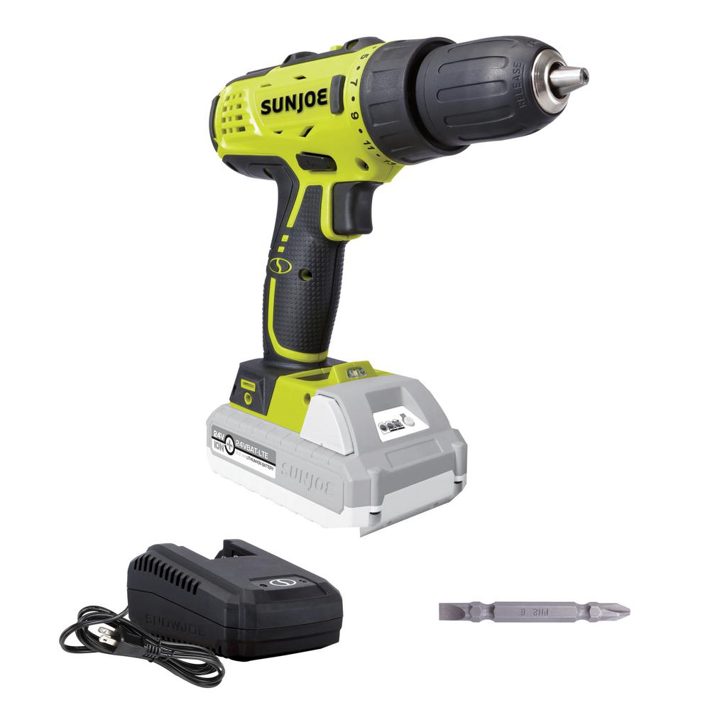 Sun Joe 24-Volt 0.5 in. Chuck Lithium-iON Cordless Drill/Driver Kit with 2.0 Ah Battery + Charger and#8211; XDC Depot - Mycitystee