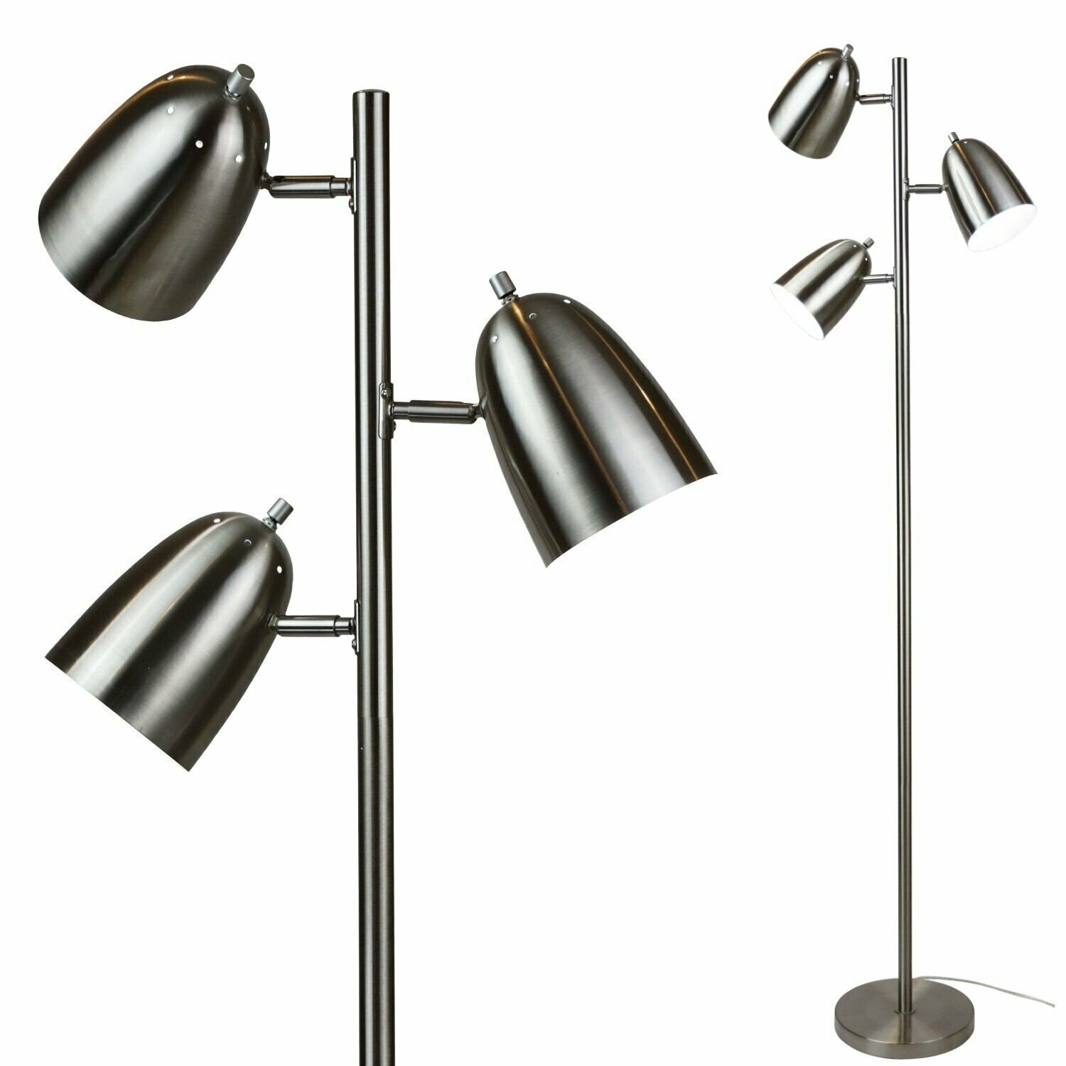 LOFT Three Light Floor Lamp with Adjustable Reading Lights Brushed Nickel Finish - Mycitystee
