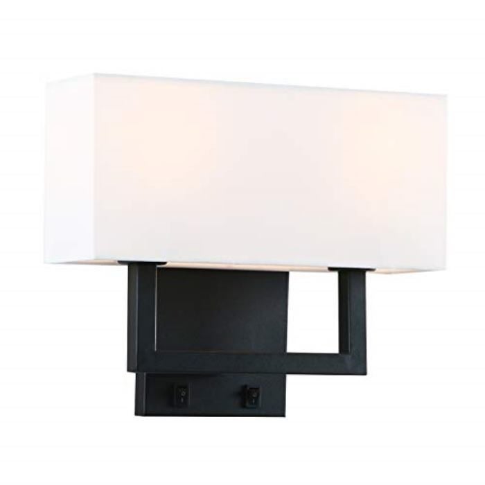 2 light black wall light fixture with white textile shade - Mycitystee