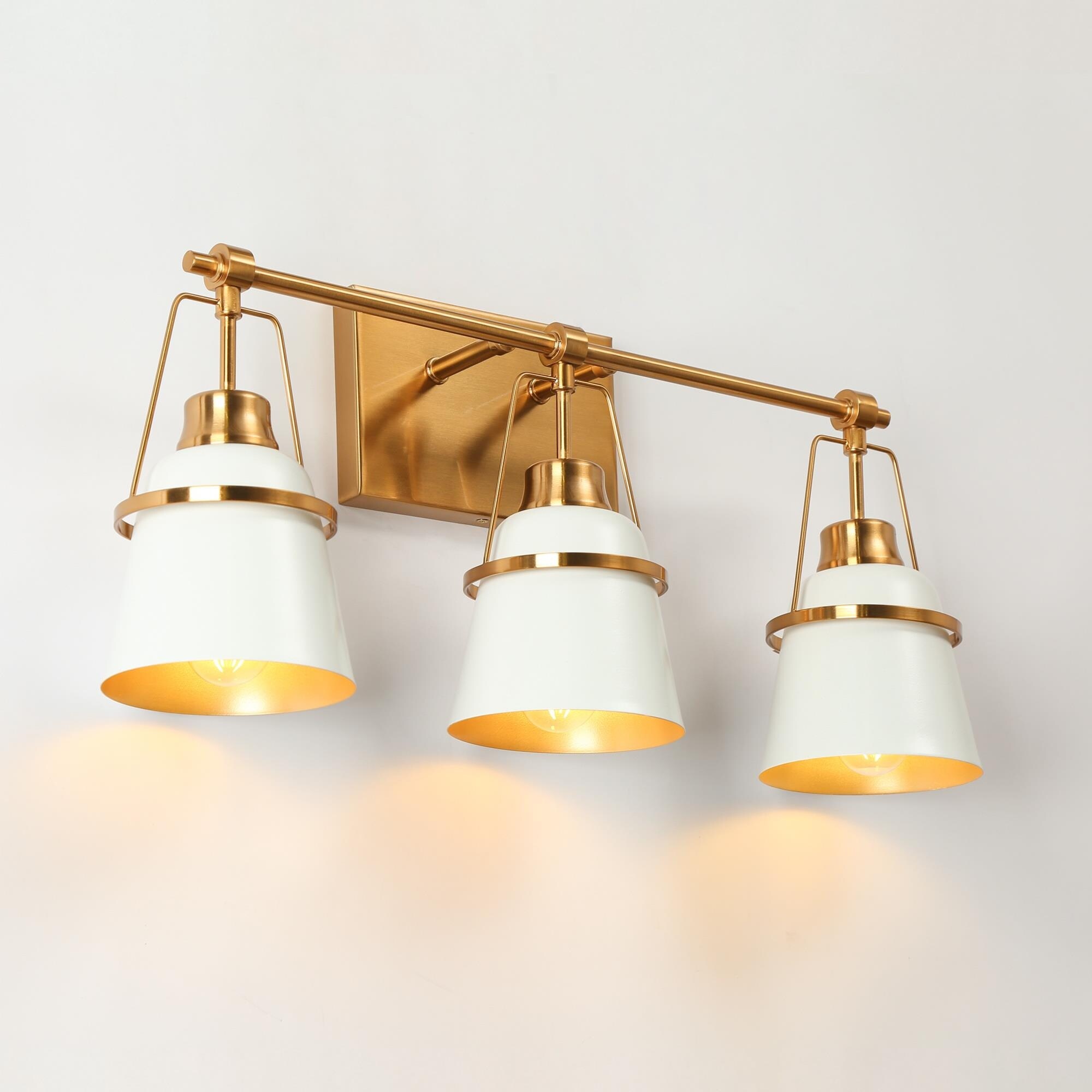 Modern Contemporary White 3-Light Bathroom Vanity Lights with Cone Metal Shade - L 22'' - Mycitystee