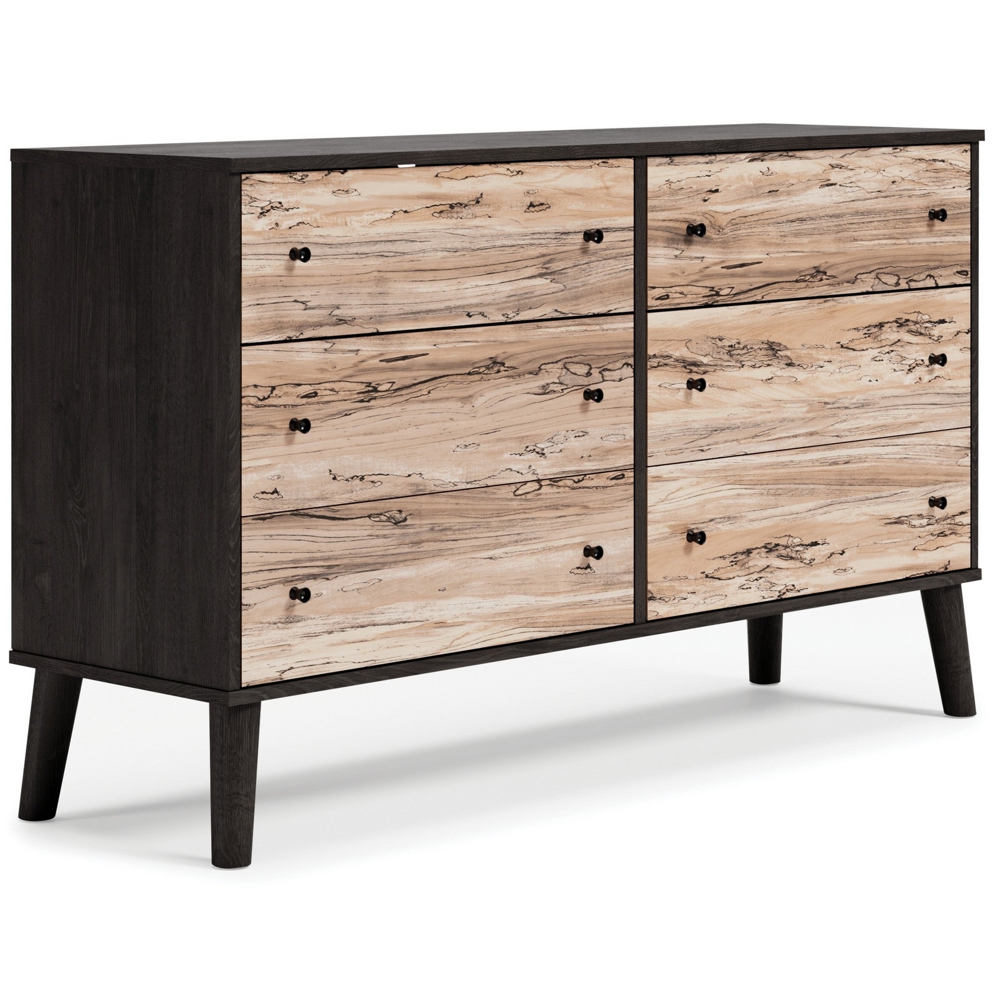 Asher 59 Inch Contemporary Dresser， 6 Drawers， Dark Gay and Natural Brown - - 37962415 - Mycitystee
