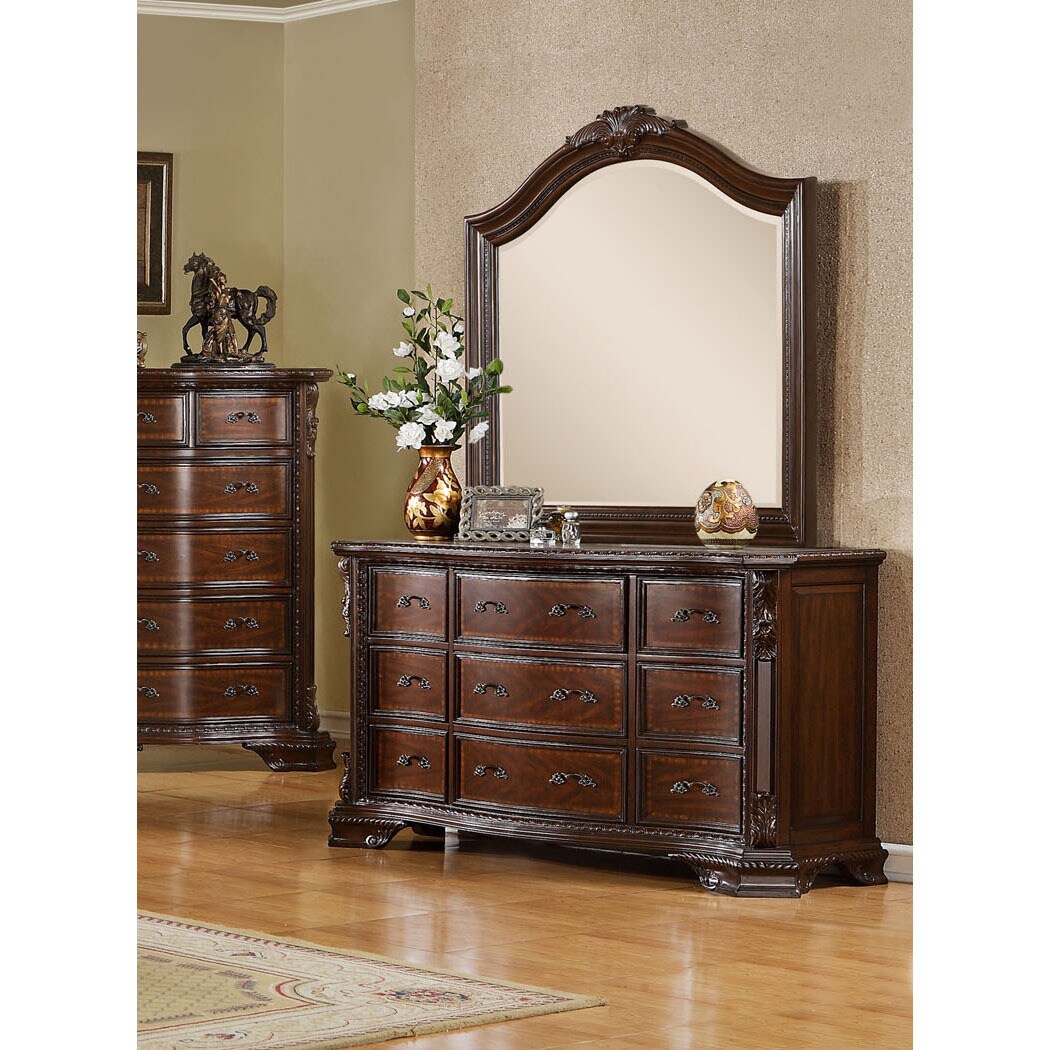 Furniture of America Vace Cherry 2-piece Dresser and Mirror Set - - 9270138 - Mycitystee