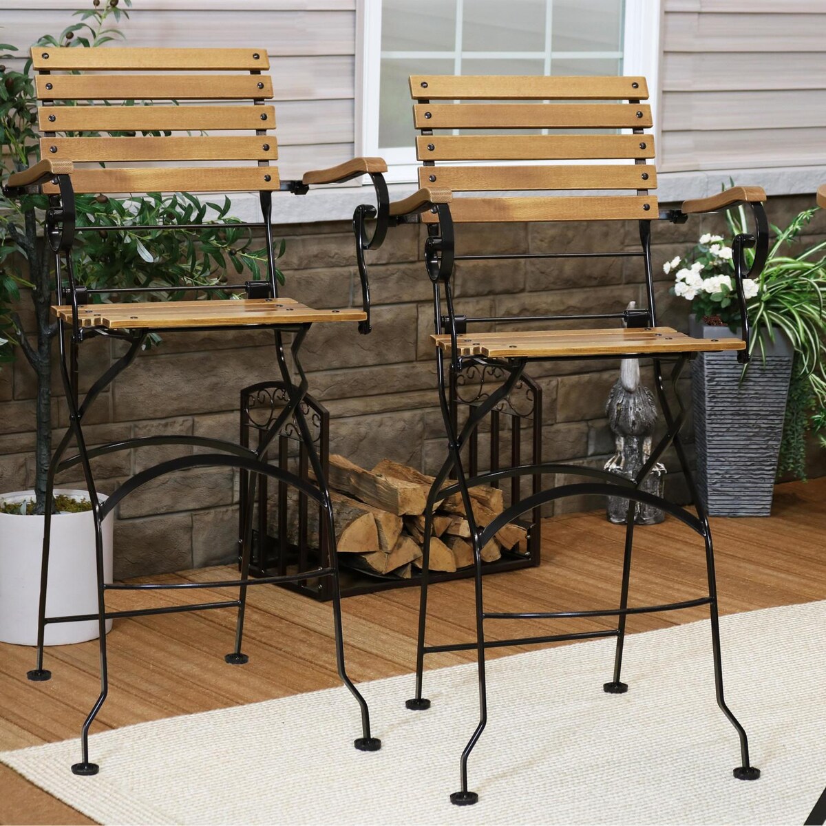 Ultimate Patio 2 Piece Deluxe European Chestnut Folding Bistro Bar Chair Set - Mycitystee