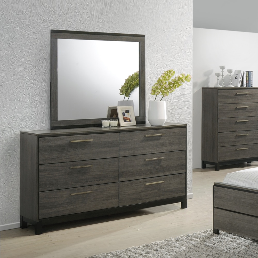 Roundhill Furniture Ioana 187 Antique Grey Finish Wood Dresser and Mirror - - 14988488 - Mycitystee