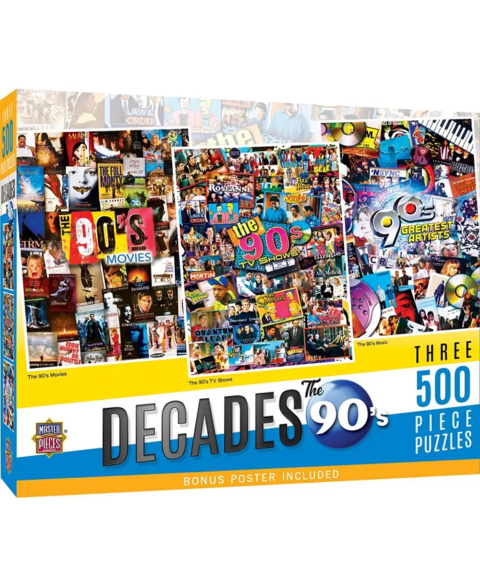 MasterPieces Puzzles Decades - The 90's 3-Pack 500 Piece Adult Jigsaw Puzzle - Mycitystee
