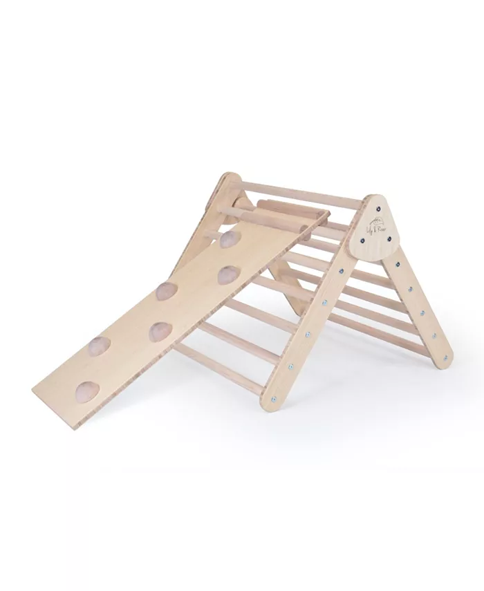 Lily and River Bamboo Little Climber Playset With Rockwall Slide In Natural - Mycitystee