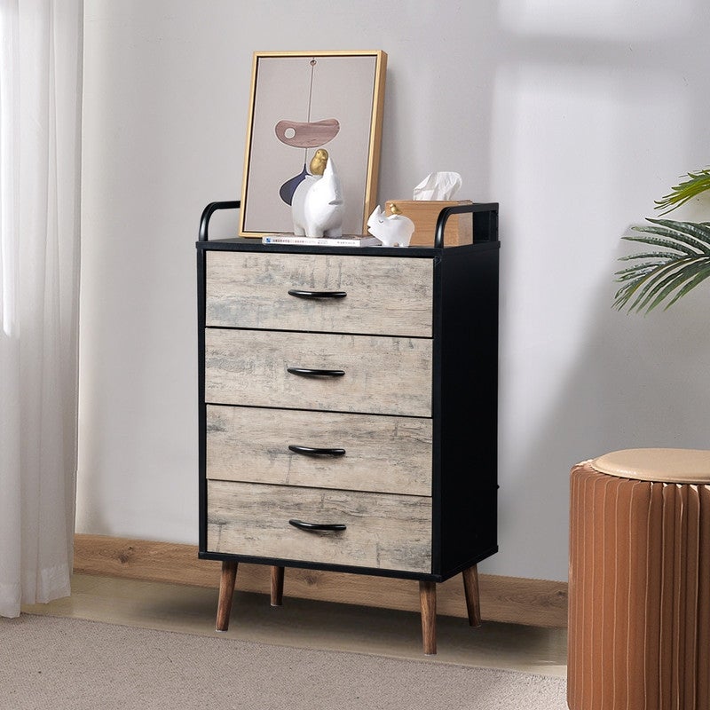 Drawer Dresser 4 Drawers Storage Dresser with Fabric Foldable Drawers， Gray and Black - - 36784090 - Mycitystee