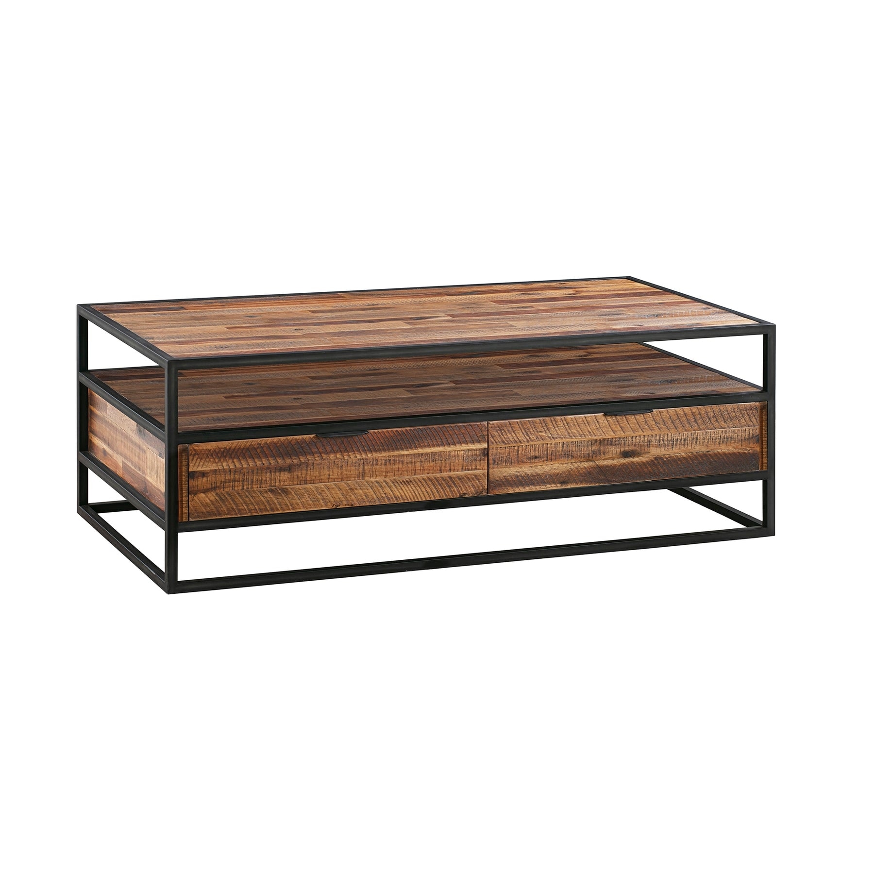 Livia 50 Inch Modern Rectangle Coffee Table with 2 Drawers and Shelf， Black - Mycitystee