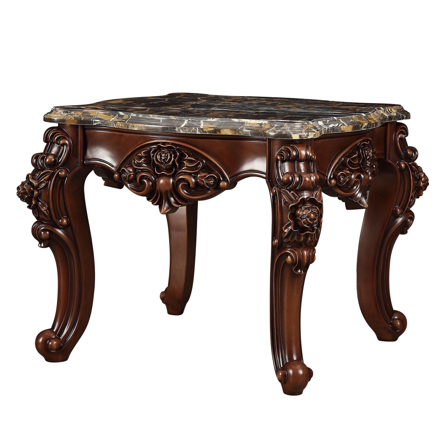 Square Marble End Table with Metal Legs in Walnut Finish - Mycitystee