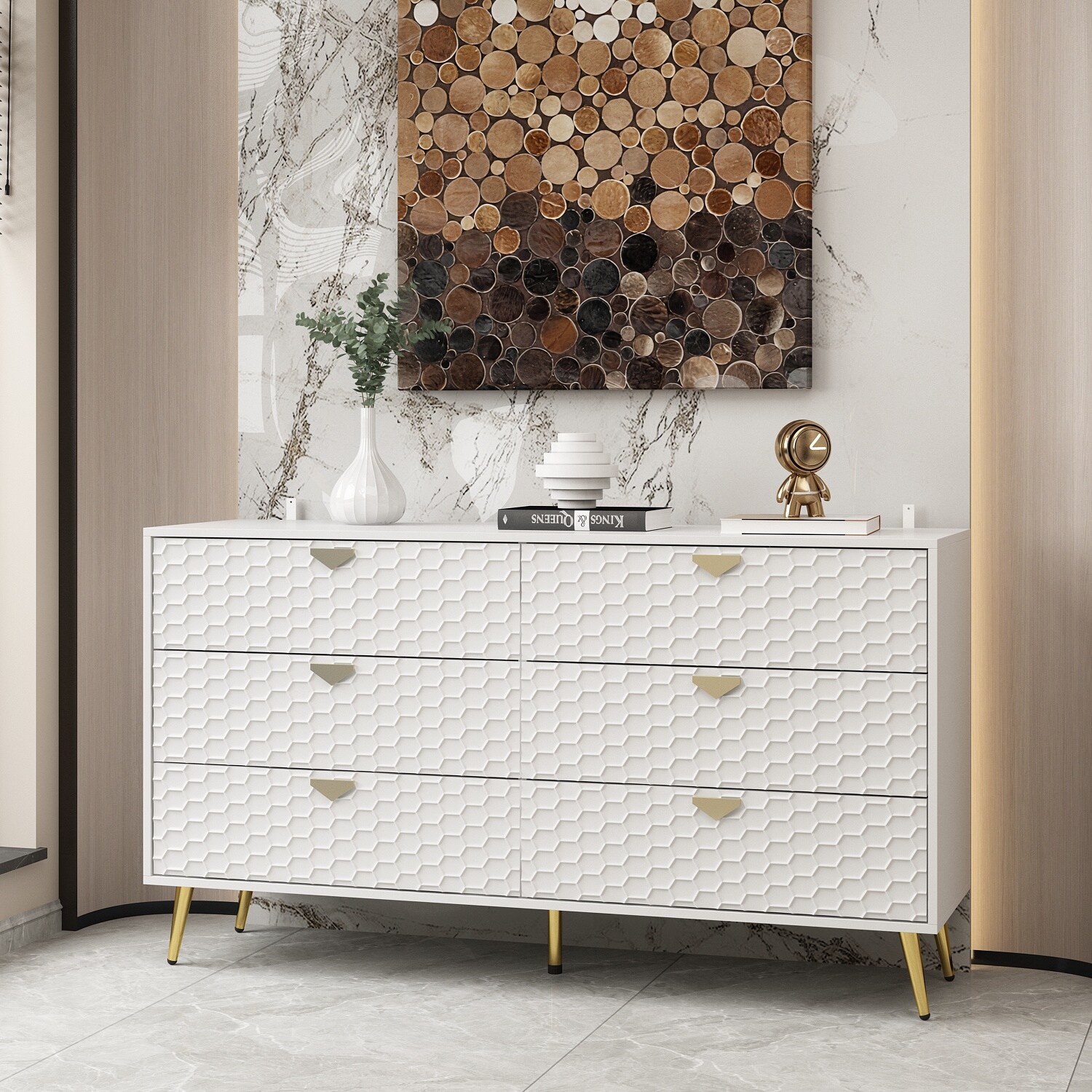 6 Drawer Double Dresser Wood Dresser Large Capacity Chest of 6 Drawers - - 37703212 - Mycitystee