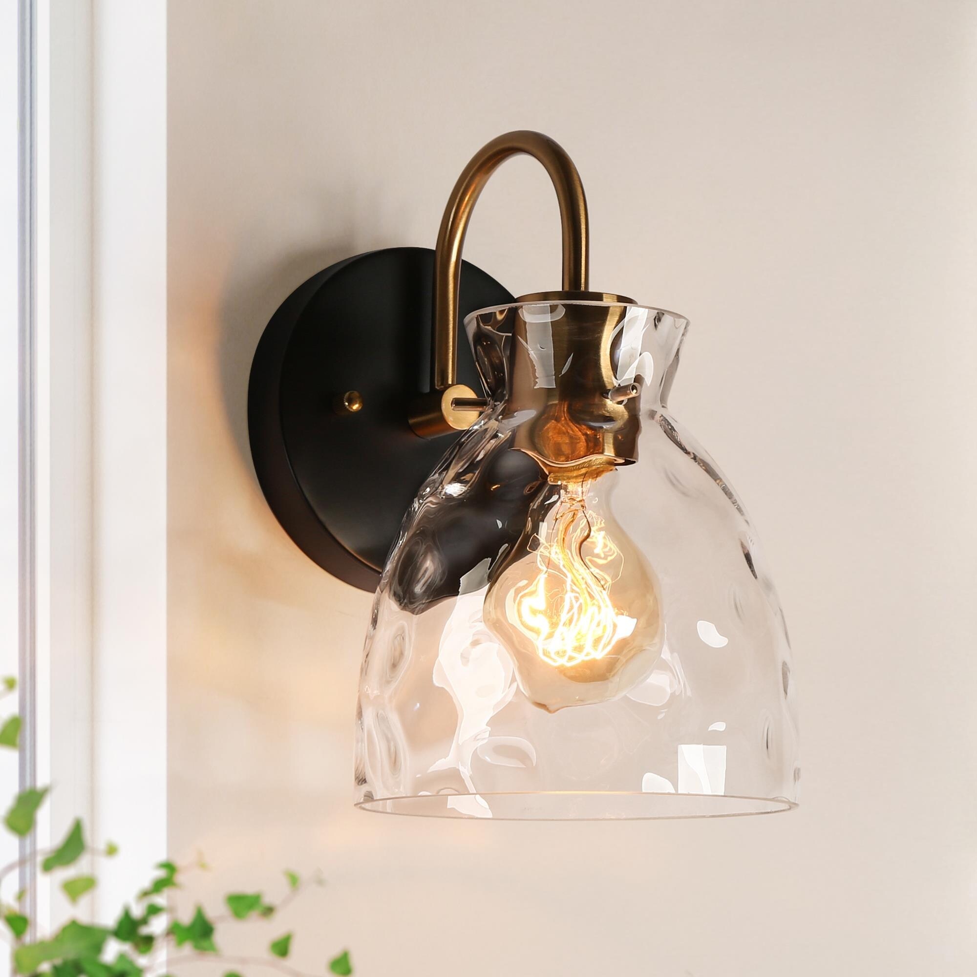 Elisie Modern Transitional 1-1ight Sconce Farmhouse Black Gold Wall Light with Water Glass - 1-light - Mycitystee