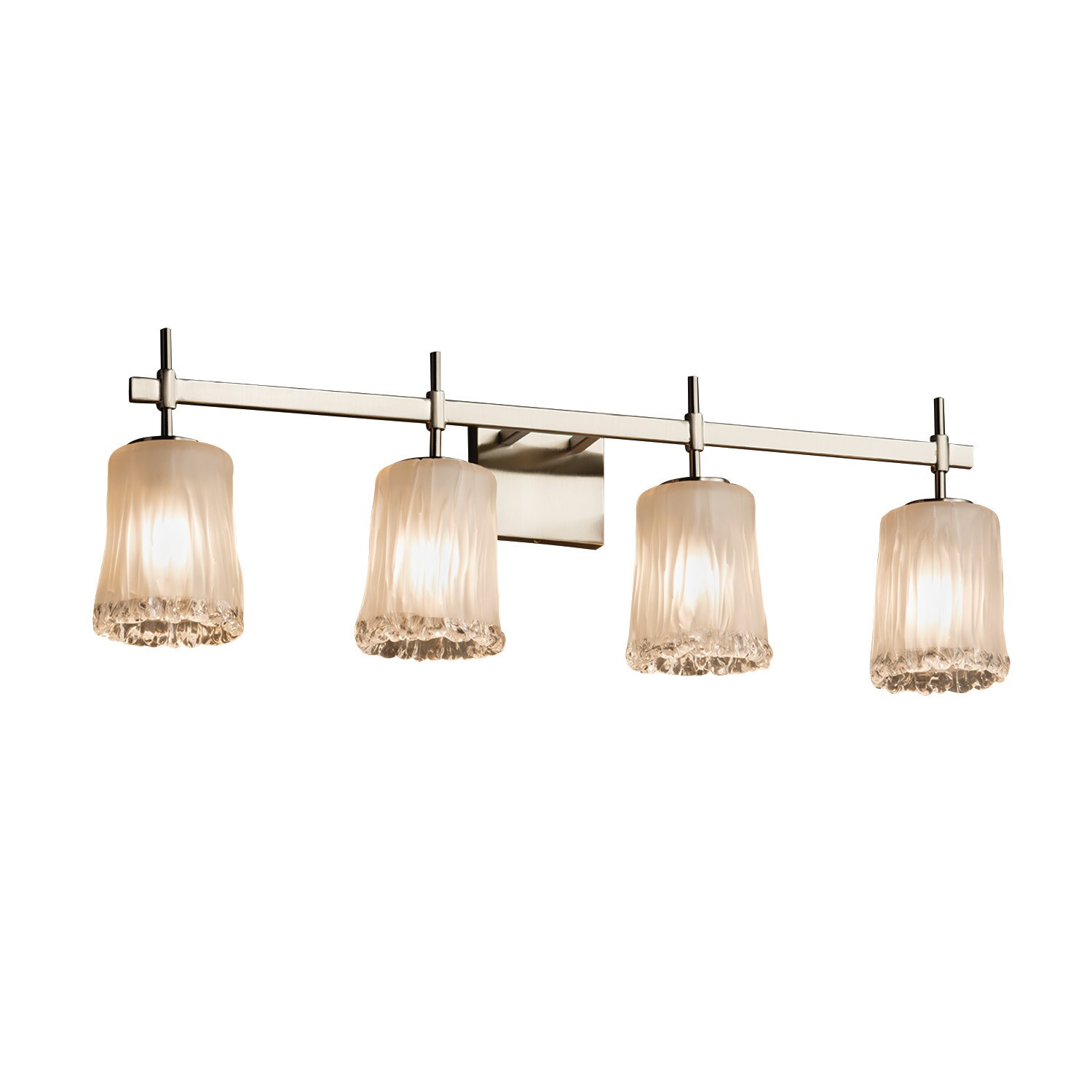 Justice Design Veneto Luce Union 4-light Brushed Nickel Bath Bar， White Frosted Cylinder - Rippled Rim Shade - Mycitystee