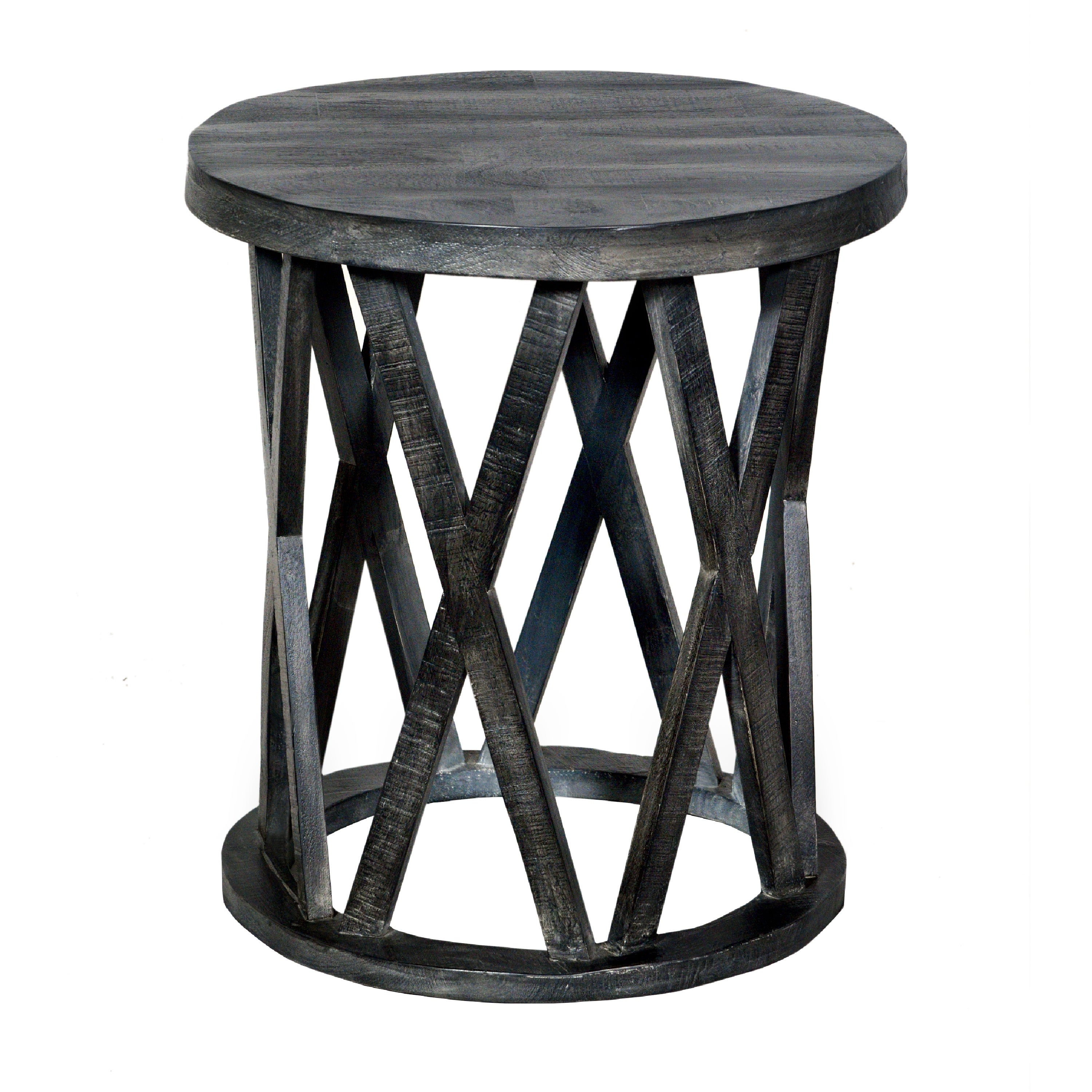 22 Inch Urban Farmhouse Style Round Wooden End Table with Airy Design Base for Hallway， Foyer， Den， Bedroom， or Living Room - Mycitystee