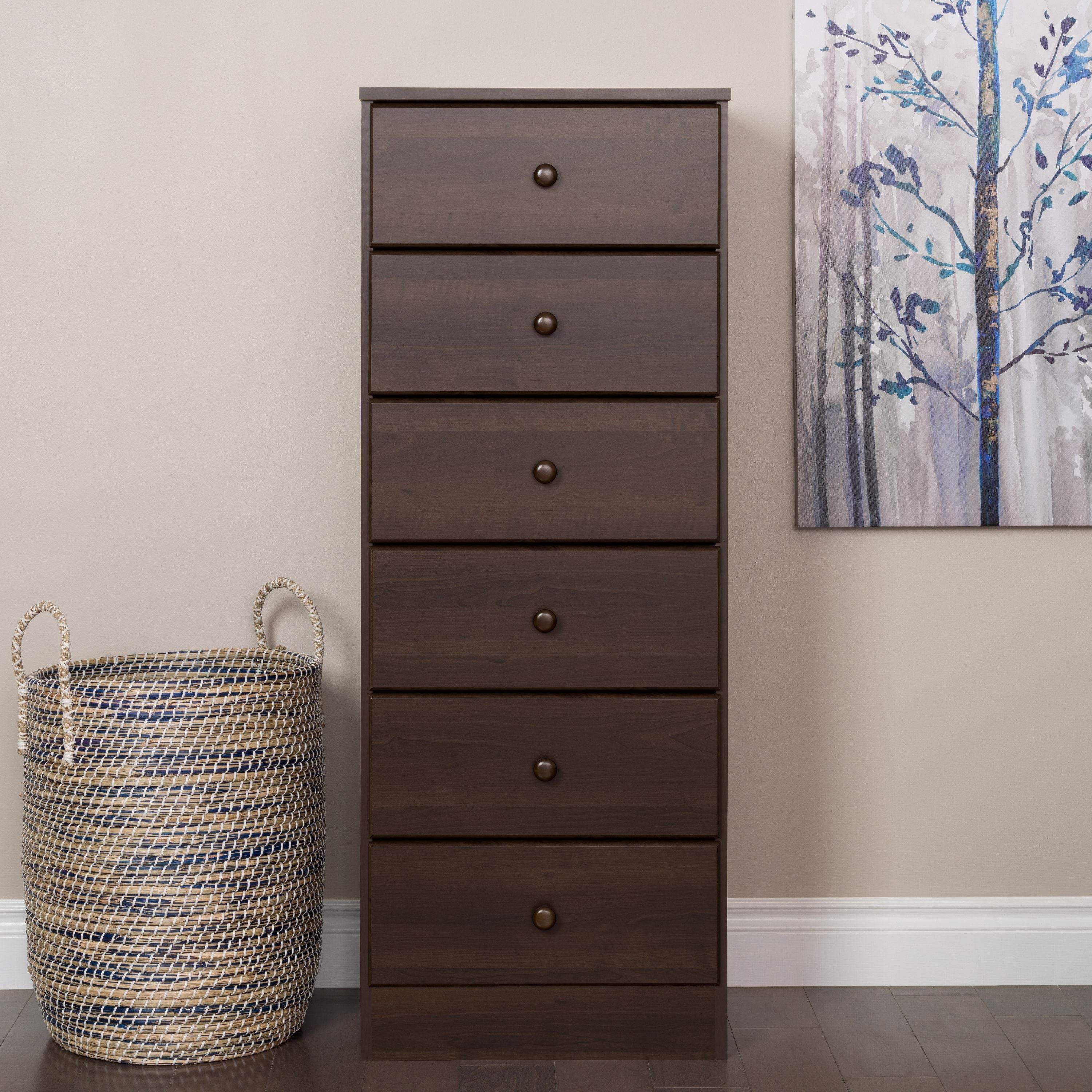 Astrid 6-Drawer Tall Chest， Rich Espresso - - 36139132 - Mycitystee